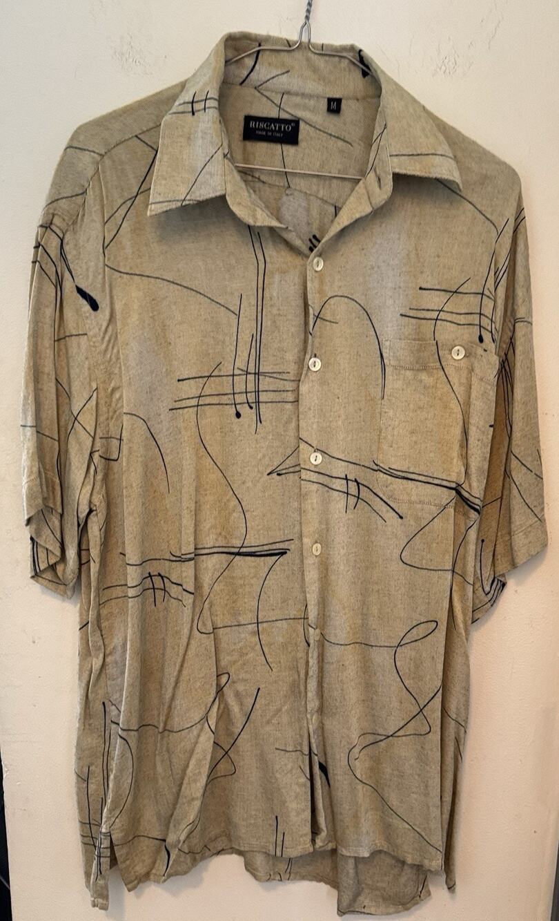 Riscatto Mens M Abstract All Over Print Italy 100% Rayon Button Up Short Sleeve